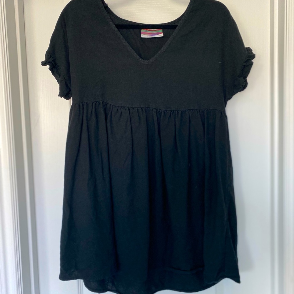 Urban renewal remnants linen ruffle sleeve mini dress